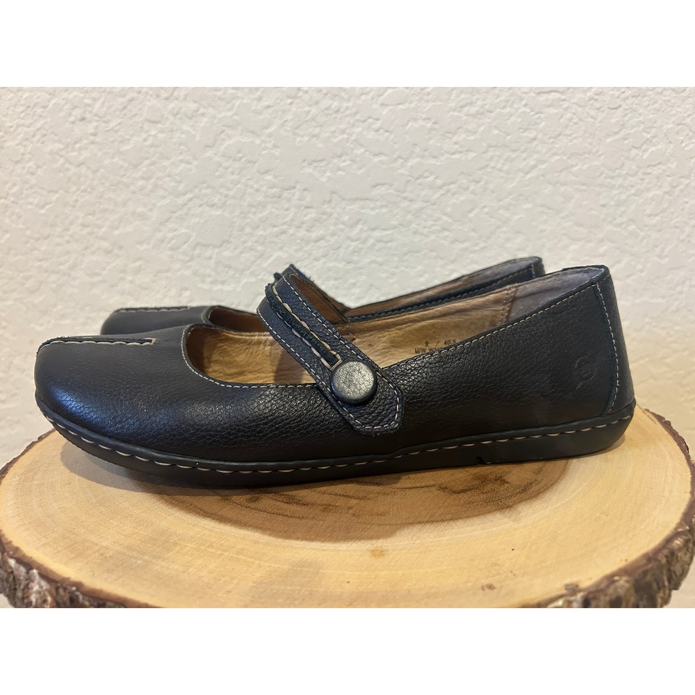 Born Mary Jane Flats Sz 9 Black Leather Comfort Shoes Contrast Stitching Preppy